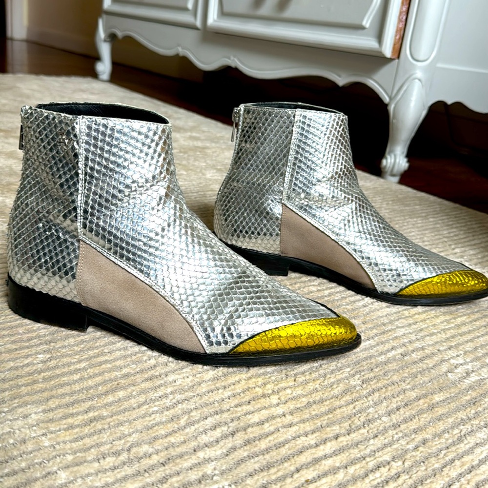Zadig & Voltaire silver metallic leather booties